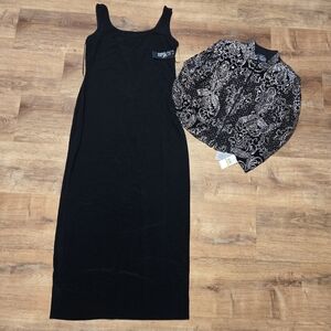 🇺🇸 NWT! Alex Evenings Black Tank Maxi Dress with Embellished Jacket Size 14